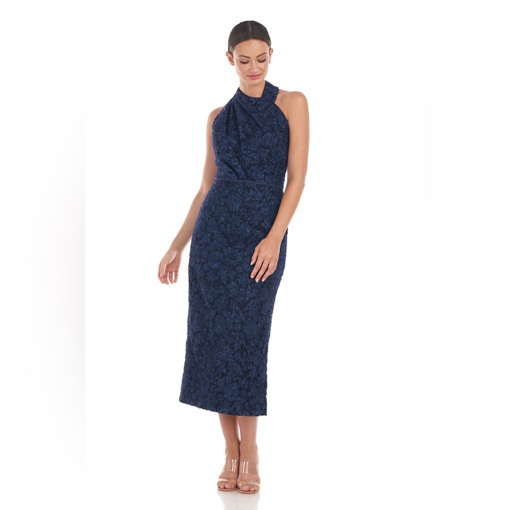 JS Collections Navy Blue Scarlett Wrap Midi Dress size 6